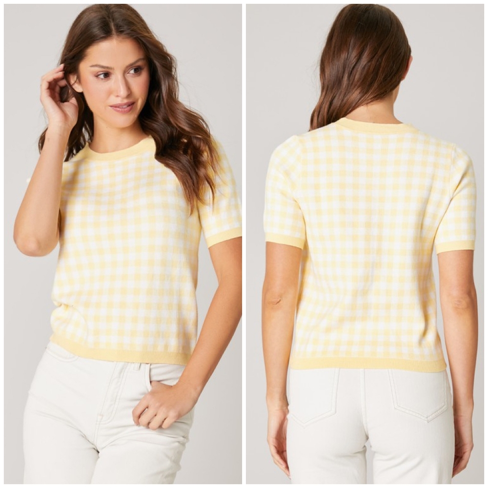 SUGARLIPS Pastel Yellow Checks 2-Piece Skirt Set - Picture 2 of 6